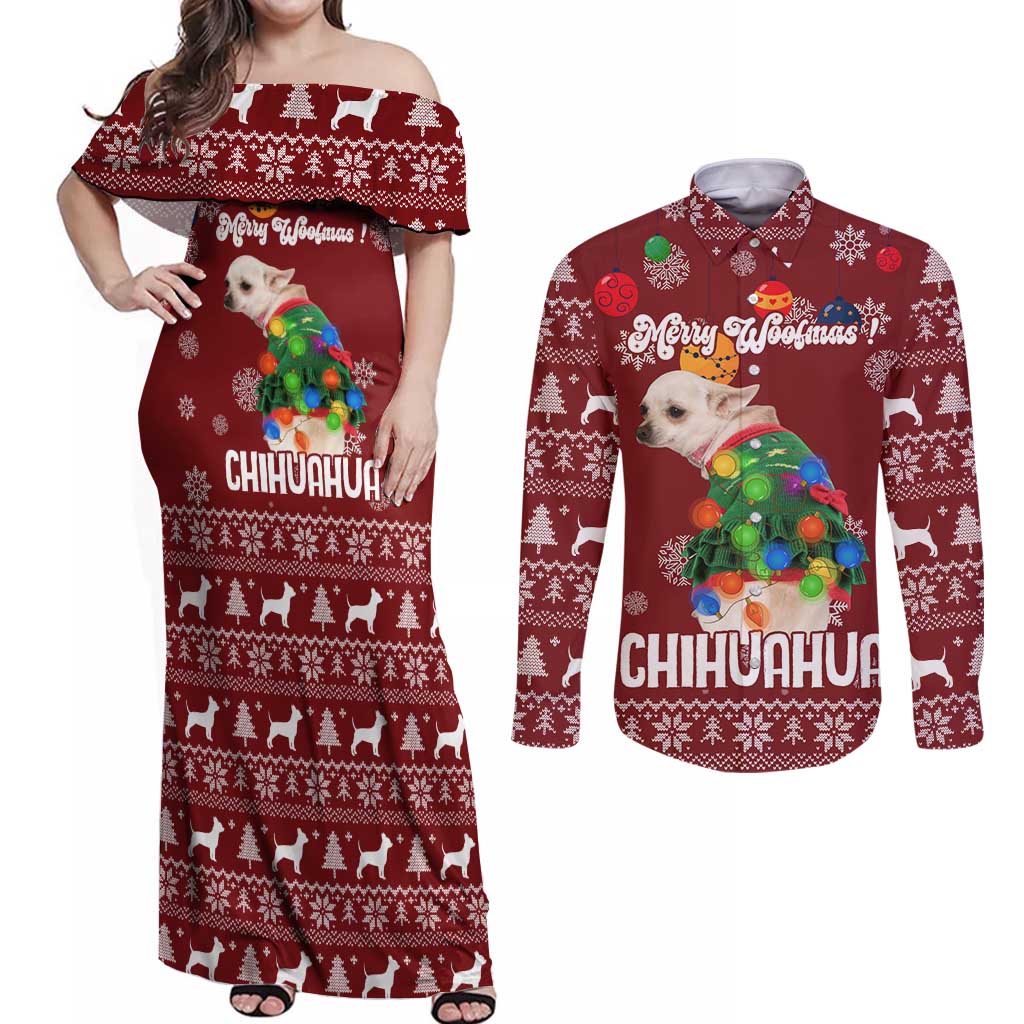 Chihuahua Dog Attitude Christmas Couples Matching Off Shoulder Maxi Dress and Long Sleeve Button Shirt Xmas Holiday Patterns - Wonder Print Shop