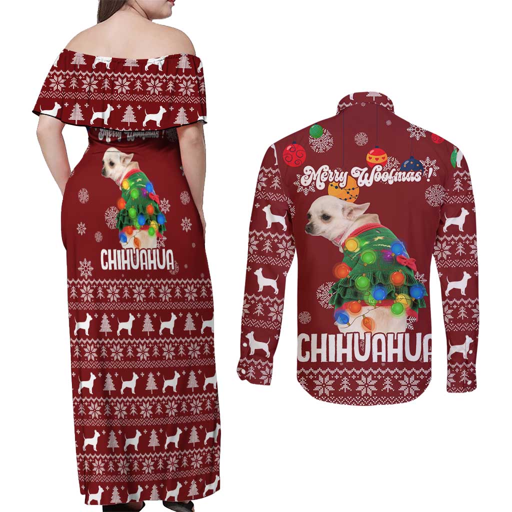 Chihuahua Dog Attitude Christmas Couples Matching Off Shoulder Maxi Dress and Long Sleeve Button Shirt Xmas Holiday Patterns - Wonder Print Shop