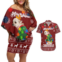 Chihuahua Dog Attitude Christmas Couples Matching Off Shoulder Short Dress and Hawaiian Shirt Xmas Holiday Patterns - Wonder Print Shop