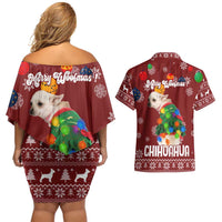 Chihuahua Dog Attitude Christmas Couples Matching Off Shoulder Short Dress and Hawaiian Shirt Xmas Holiday Patterns - Wonder Print Shop
