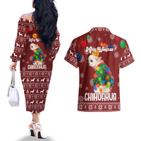 Chihuahua Dog Attitude Christmas Couples Matching Off The Shoulder Long Sleeve Dress and Hawaiian Shirt Xmas Holiday Patterns - Wonder Print Shop