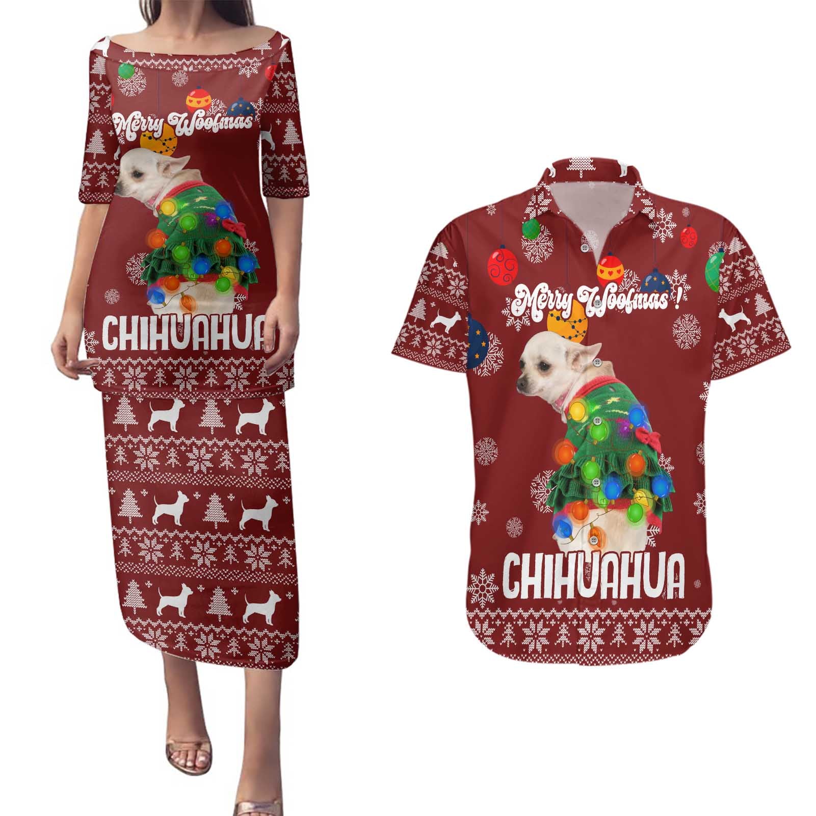 Chihuahua Dog Attitude Christmas Couples Matching Puletasi and Hawaiian Shirt Xmas Holiday Patterns - Wonder Print Shop