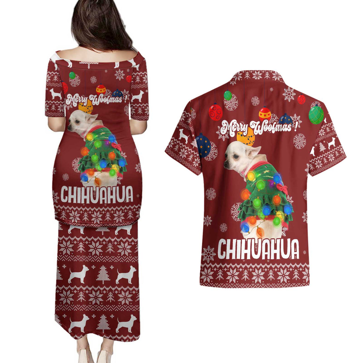 Chihuahua Dog Attitude Christmas Couples Matching Puletasi and Hawaiian Shirt Xmas Holiday Patterns - Wonder Print Shop