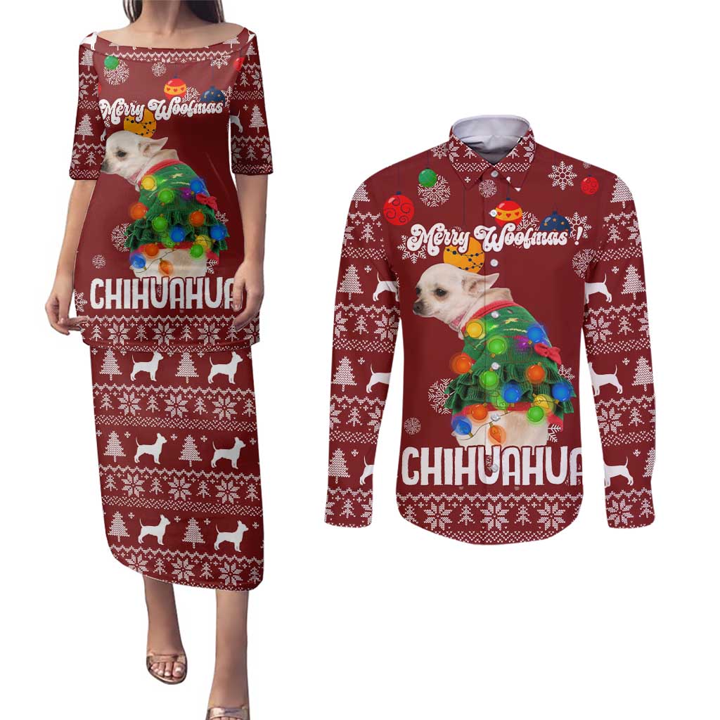 Chihuahua Dog Attitude Christmas Couples Matching Puletasi and Long Sleeve Button Shirt Xmas Holiday Patterns - Wonder Print Shop