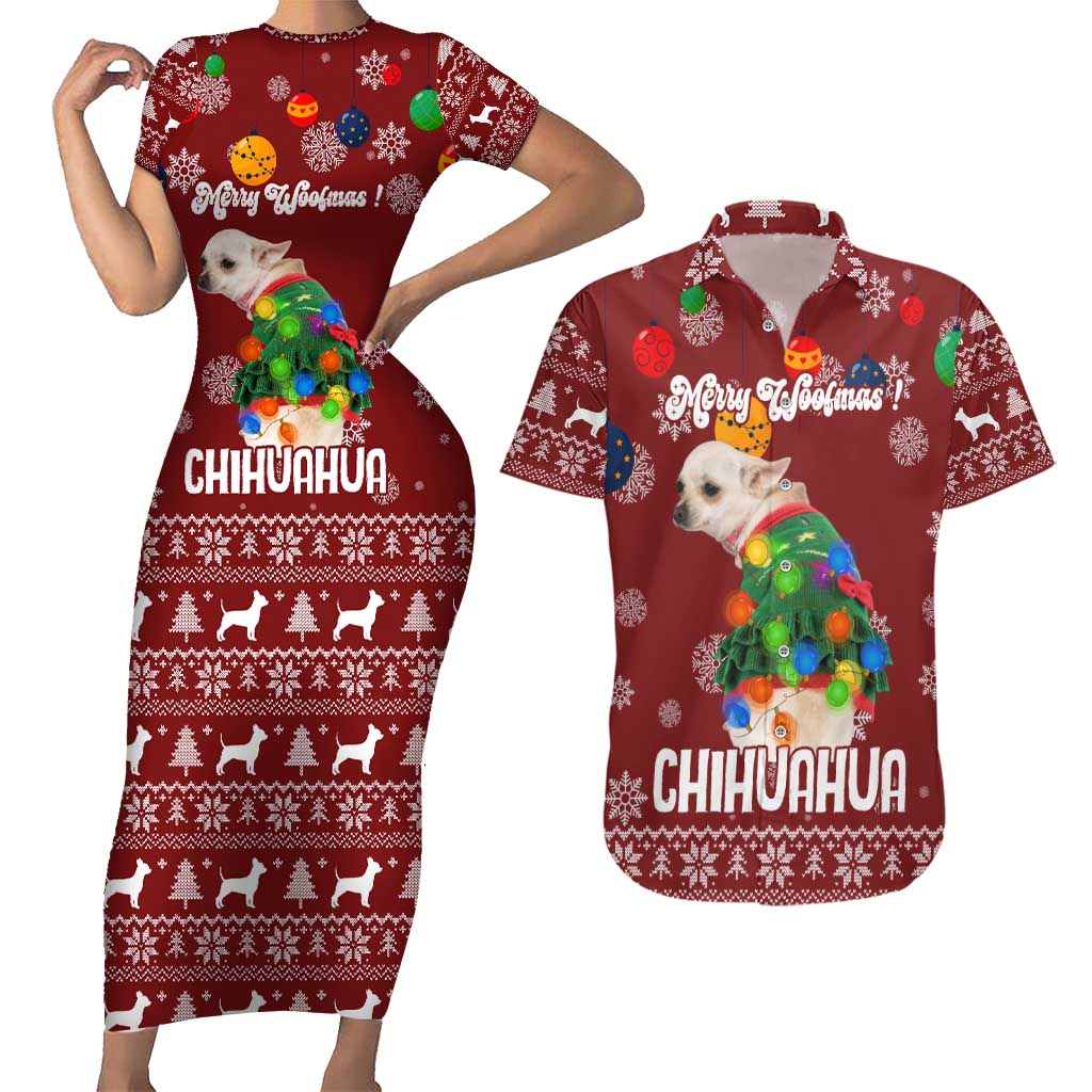 Chihuahua Dog Attitude Christmas Couples Matching Short Sleeve Bodycon Dress and Hawaiian Shirt Xmas Holiday Patterns - Wonder Print Shop