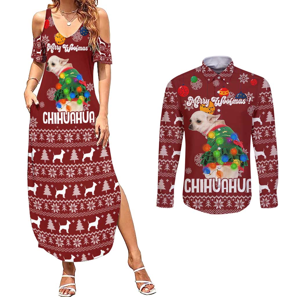 Chihuahua Dog Attitude Christmas Couples Matching Summer Maxi Dress and Long Sleeve Button Shirt Xmas Holiday Patterns - Wonder Print Shop