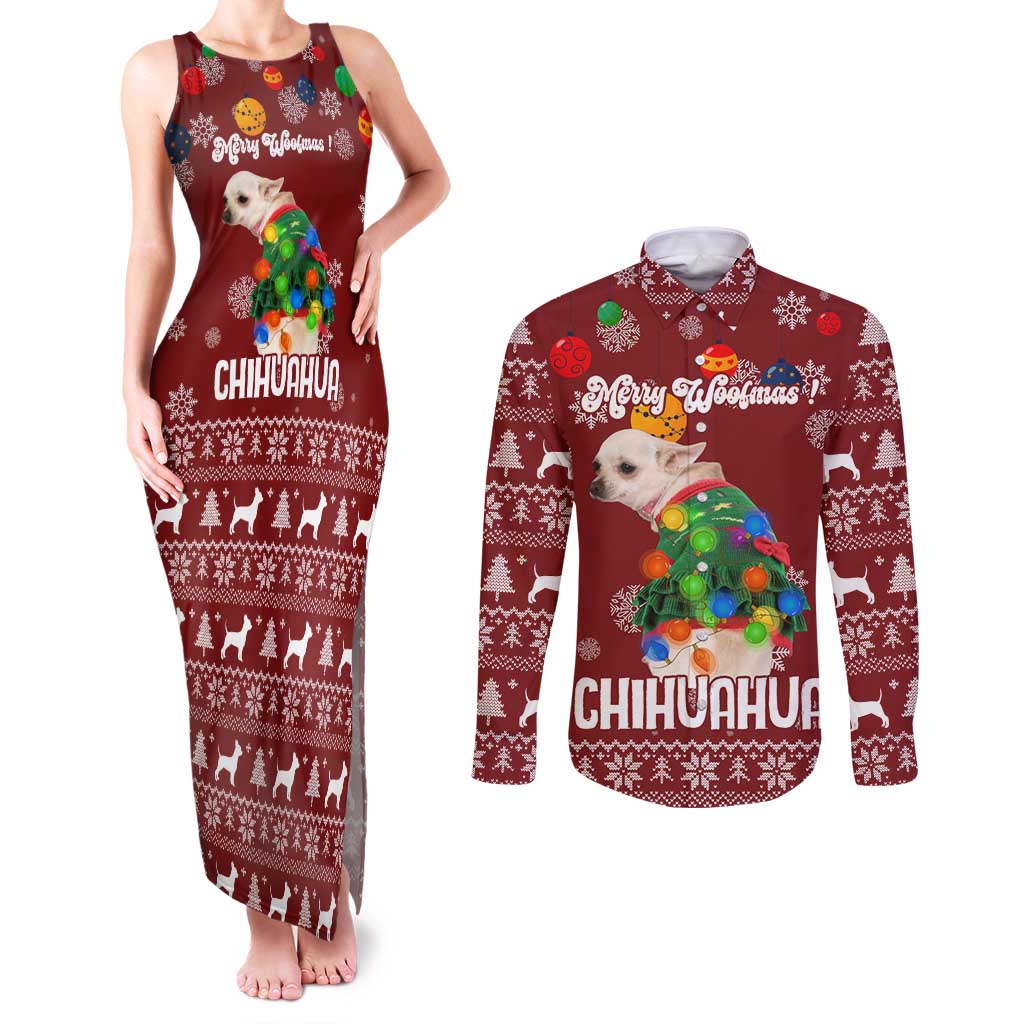 Chihuahua Dog Attitude Christmas Couples Matching Tank Maxi Dress and Long Sleeve Button Shirt Xmas Holiday Patterns - Wonder Print Shop