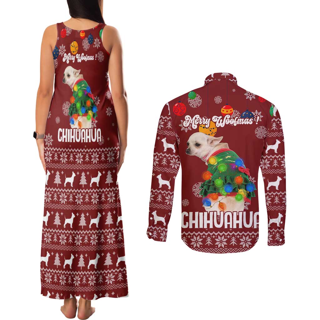 Chihuahua Dog Attitude Christmas Couples Matching Tank Maxi Dress and Long Sleeve Button Shirt Xmas Holiday Patterns - Wonder Print Shop