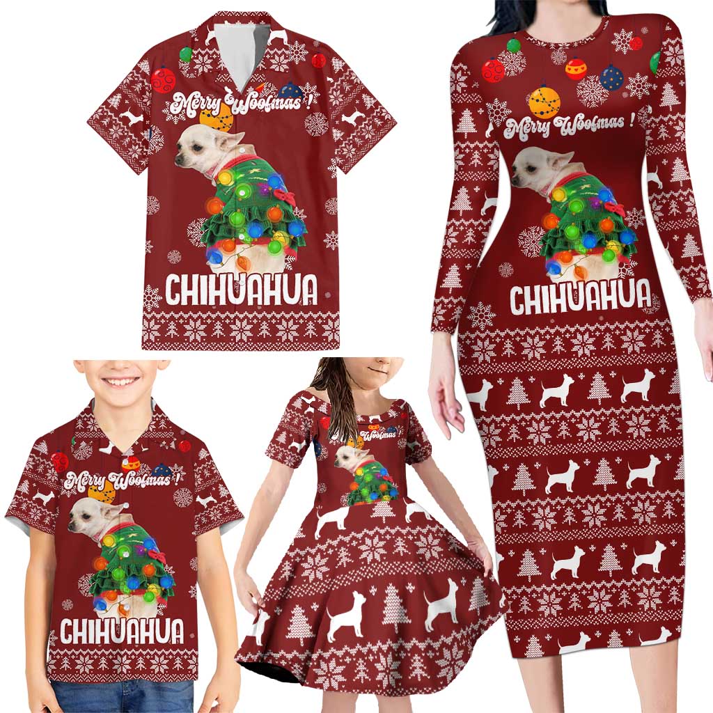 Chihuahua Dog Attitude Christmas Family Matching Long Sleeve Bodycon Dress and Hawaiian Shirt Xmas Holiday Patterns - Wonder Print Shop