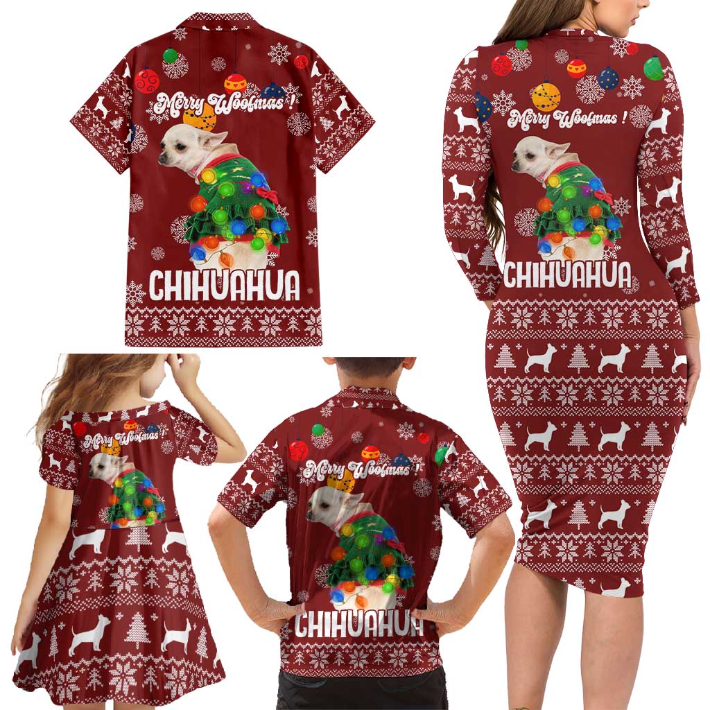 Chihuahua Dog Attitude Christmas Family Matching Long Sleeve Bodycon Dress and Hawaiian Shirt Xmas Holiday Patterns - Wonder Print Shop