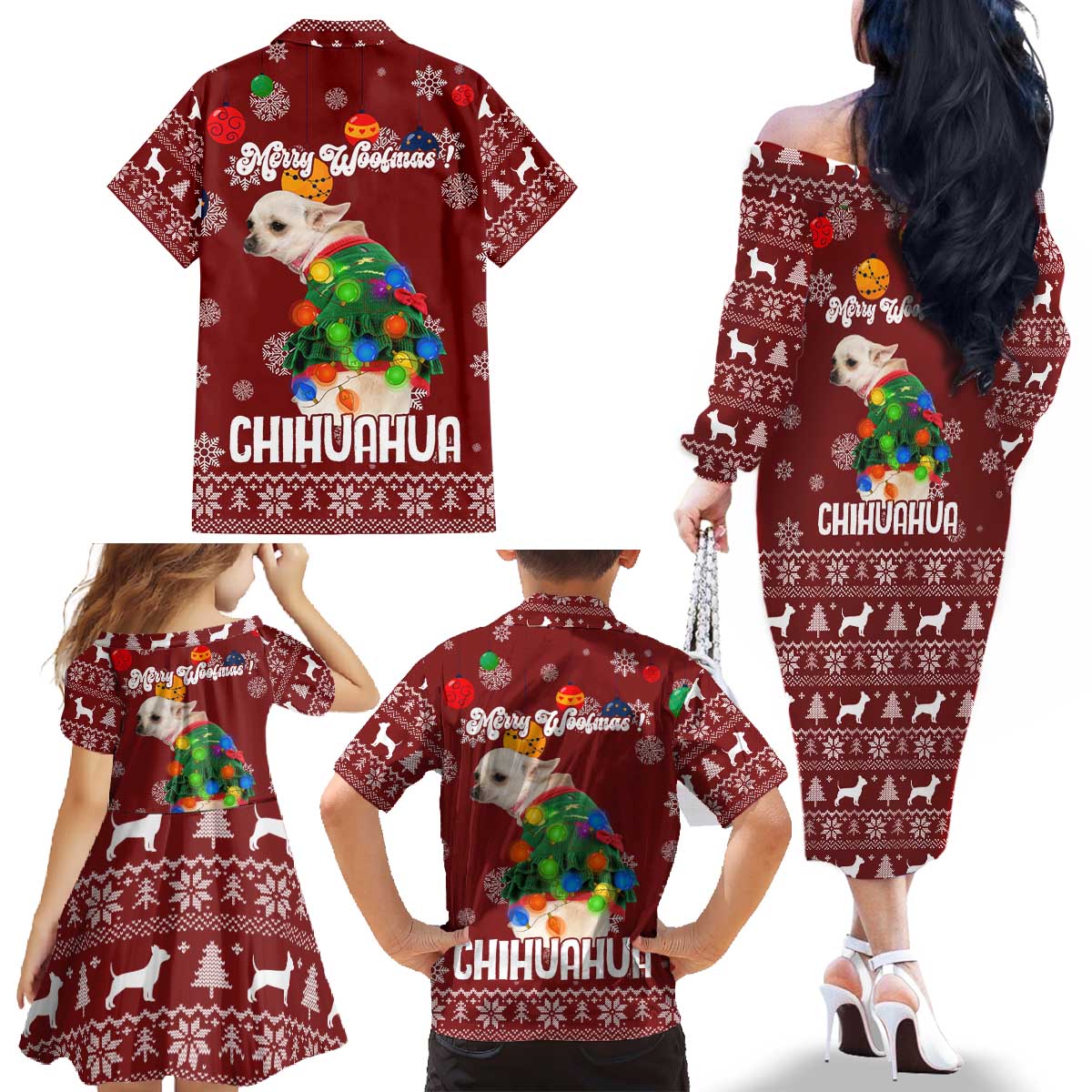 Chihuahua Dog Attitude Christmas Family Matching Off The Shoulder Long Sleeve Dress and Hawaiian Shirt Xmas Holiday Patterns - Wonder Print Shop