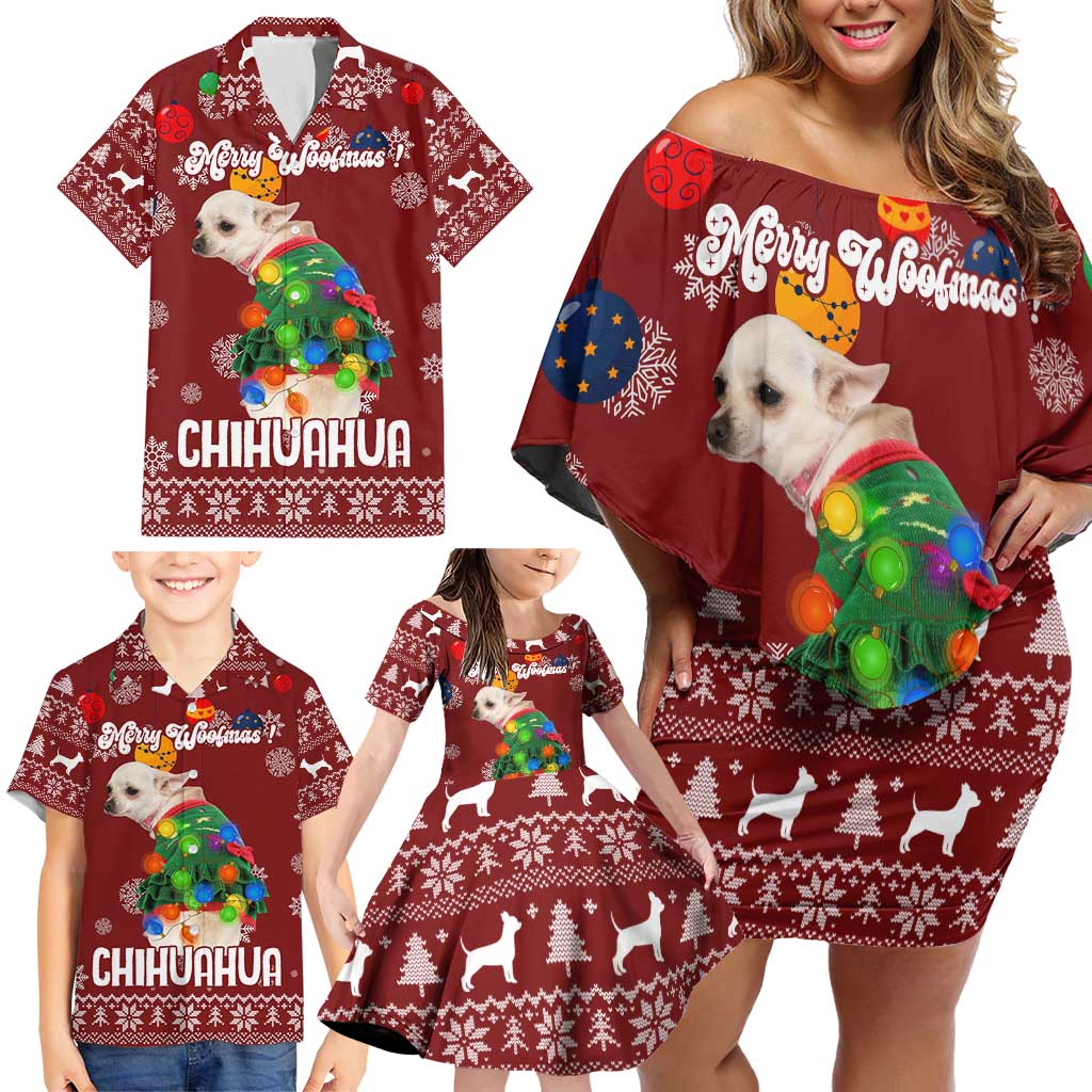 Chihuahua Dog Attitude Christmas Family Matching Off Shoulder Short Dress and Hawaiian Shirt Xmas Holiday Patterns - Wonder Print Shop