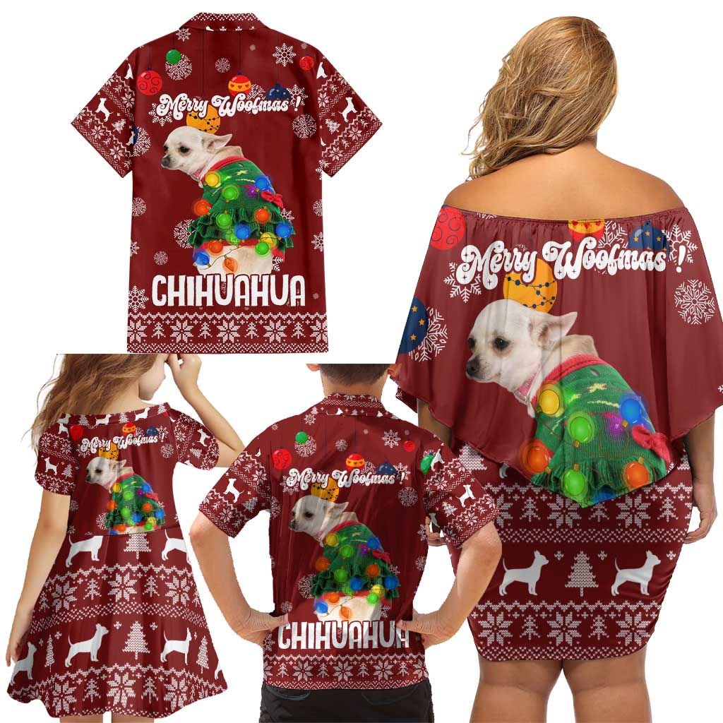 Chihuahua Dog Attitude Christmas Family Matching Off Shoulder Short Dress and Hawaiian Shirt Xmas Holiday Patterns - Wonder Print Shop