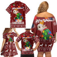 Chihuahua Dog Attitude Christmas Family Matching Off Shoulder Short Dress and Hawaiian Shirt Xmas Holiday Patterns - Wonder Print Shop