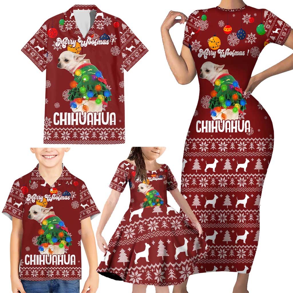 Chihuahua Dog Attitude Christmas Family Matching Short Sleeve Bodycon Dress and Hawaiian Shirt Xmas Holiday Patterns - Wonder Print Shop