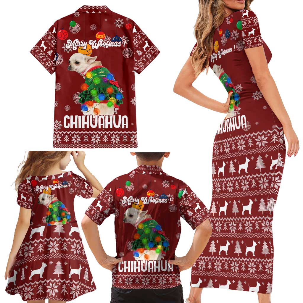 Chihuahua Dog Attitude Christmas Family Matching Short Sleeve Bodycon Dress and Hawaiian Shirt Xmas Holiday Patterns - Wonder Print Shop