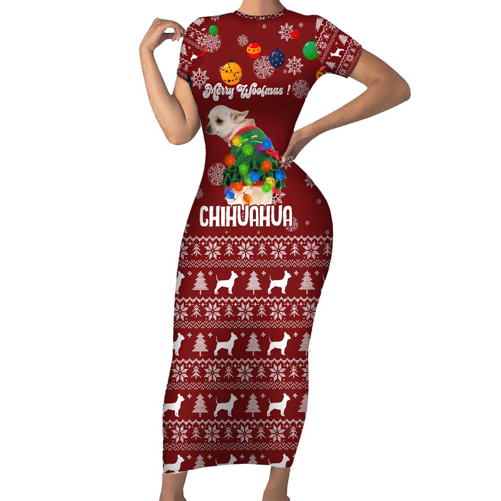 Chihuahua Dog Attitude Christmas Family Matching Short Sleeve Bodycon Dress and Hawaiian Shirt Xmas Holiday Patterns - Wonder Print Shop