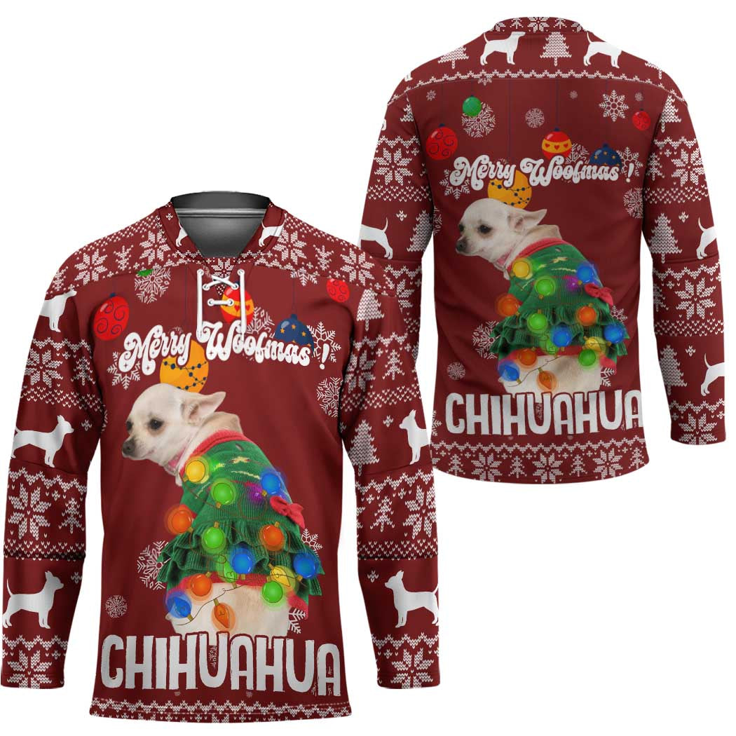 Chihuahua Dog Attitude Christmas Hockey Jersey Xmas Holiday Patterns - Wonder Print Shop