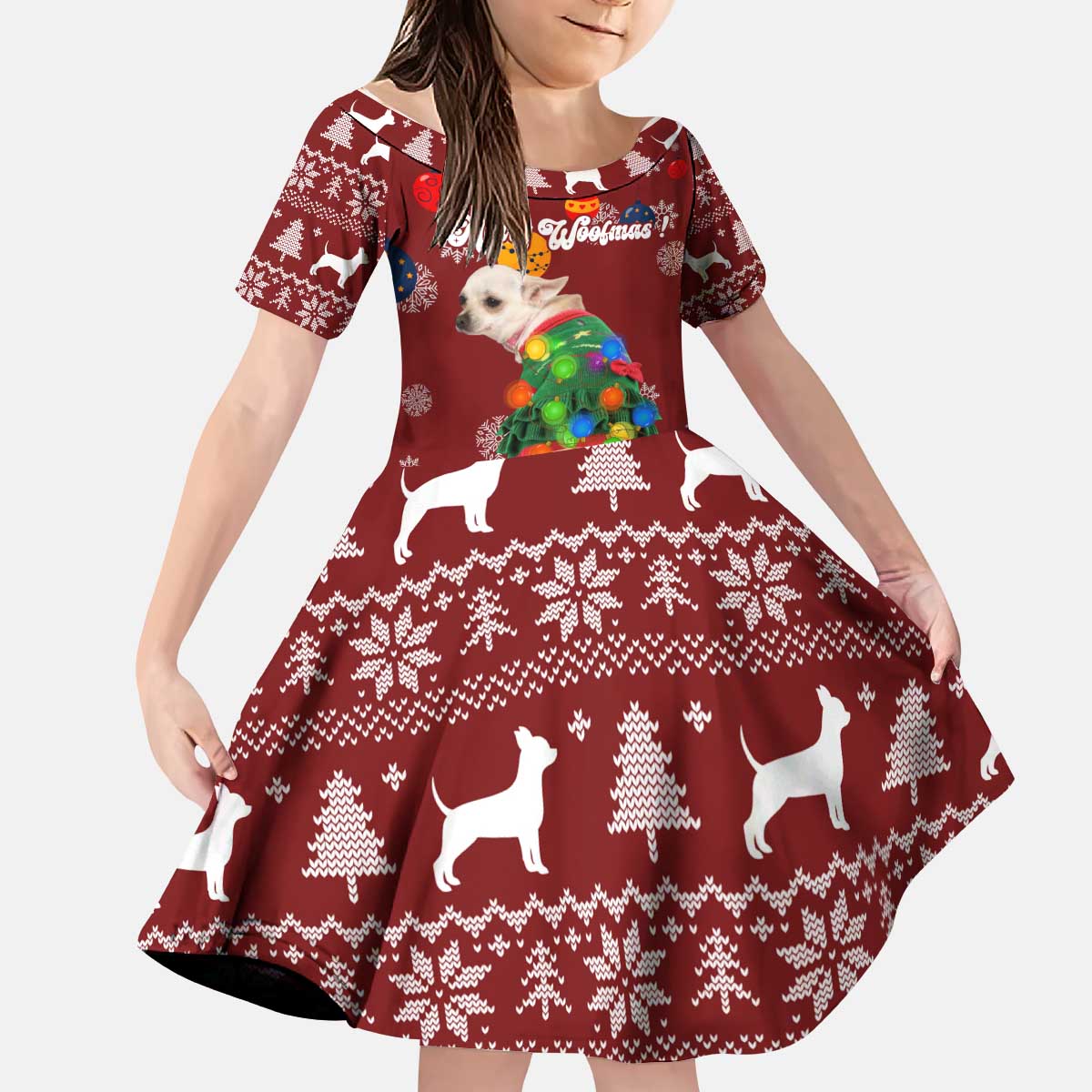 Chihuahua Dog Attitude Christmas Kid Short Sleeve Dress Xmas Holiday Patterns - Wonder Print Shop