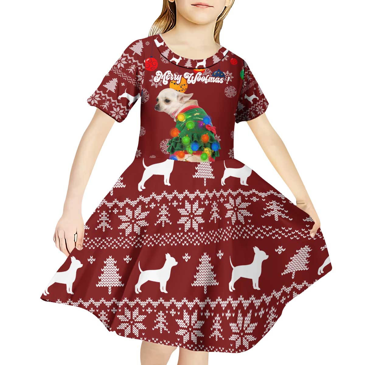 Chihuahua Dog Attitude Christmas Kid Short Sleeve Dress Xmas Holiday Patterns - Wonder Print Shop
