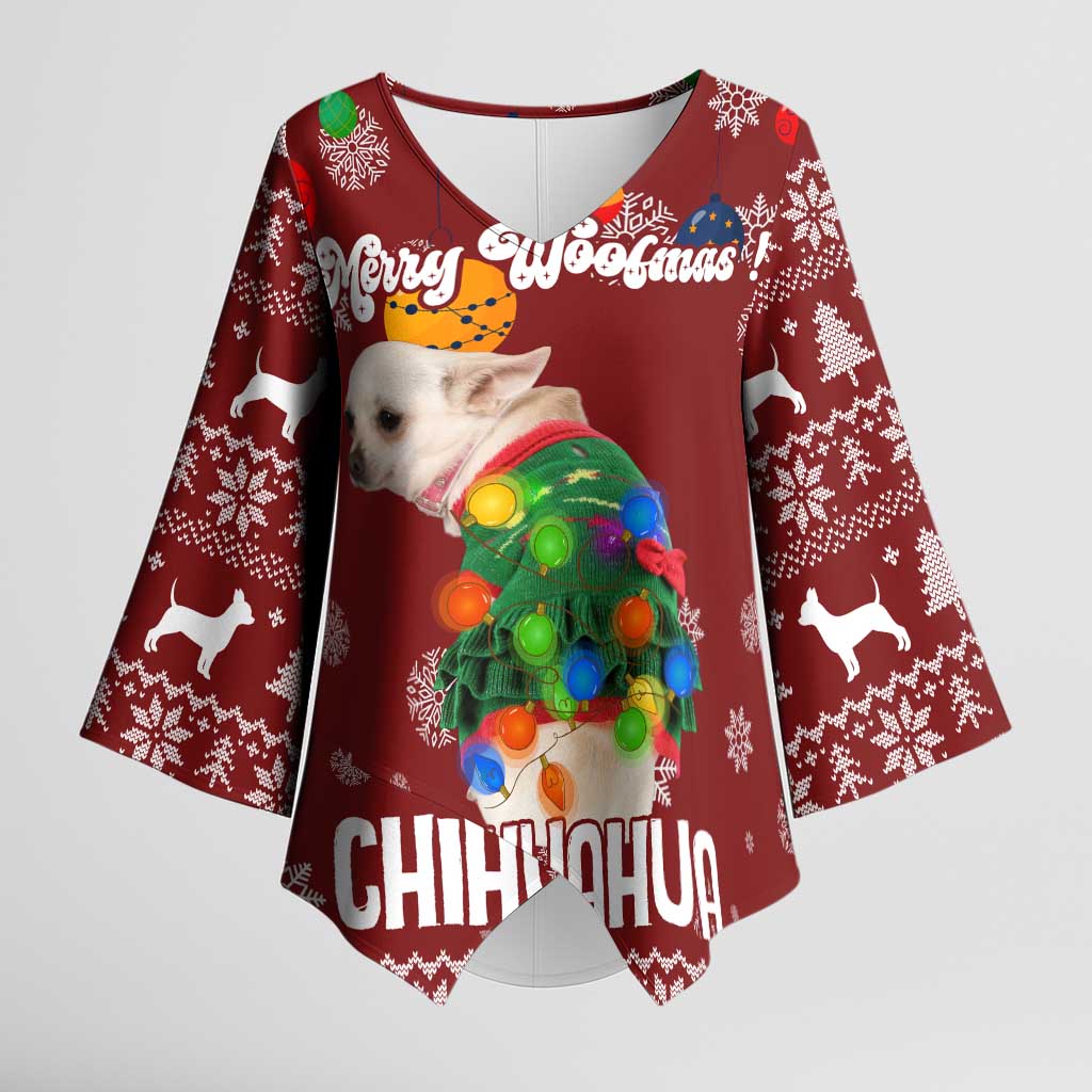 Chihuahua Dog Attitude Christmas Kimono Sleeve Blouse Xmas Holiday Patterns - Wonder Print Shop
