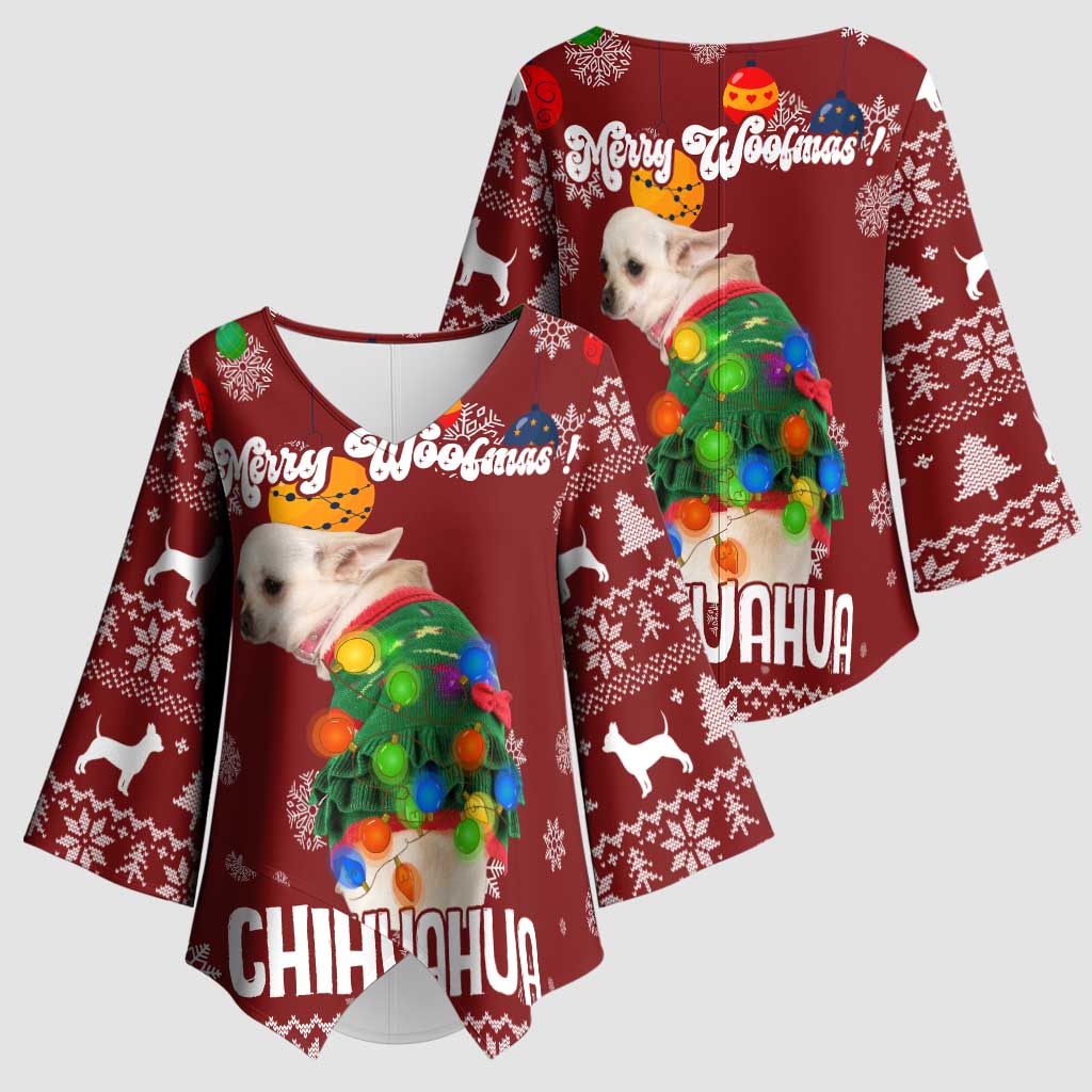Chihuahua Dog Attitude Christmas Kimono Sleeve Blouse Xmas Holiday Patterns - Wonder Print Shop