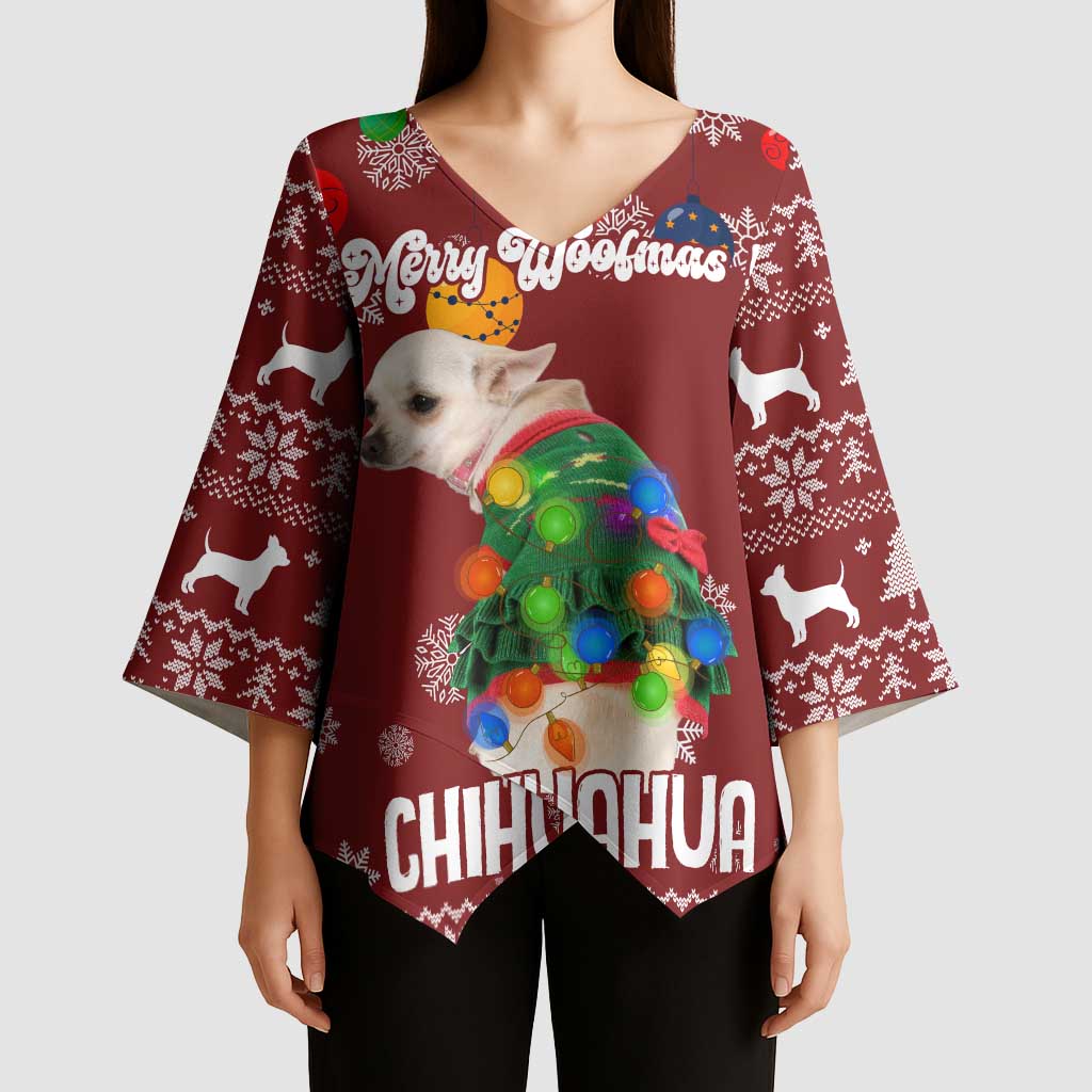 Chihuahua Dog Attitude Christmas Kimono Sleeve Blouse Xmas Holiday Patterns - Wonder Print Shop