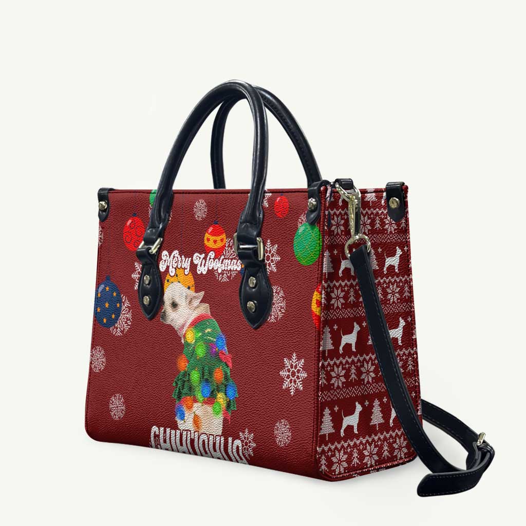 Chihuahua Dog Attitude Christmas Leather Bag Xmas Holiday Patterns - Wonder Print Shop