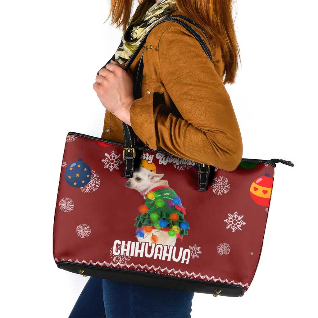 Chihuahua Dog Attitude Christmas Leather Tote Bag Xmas Holiday Patterns - Wonder Print Shop