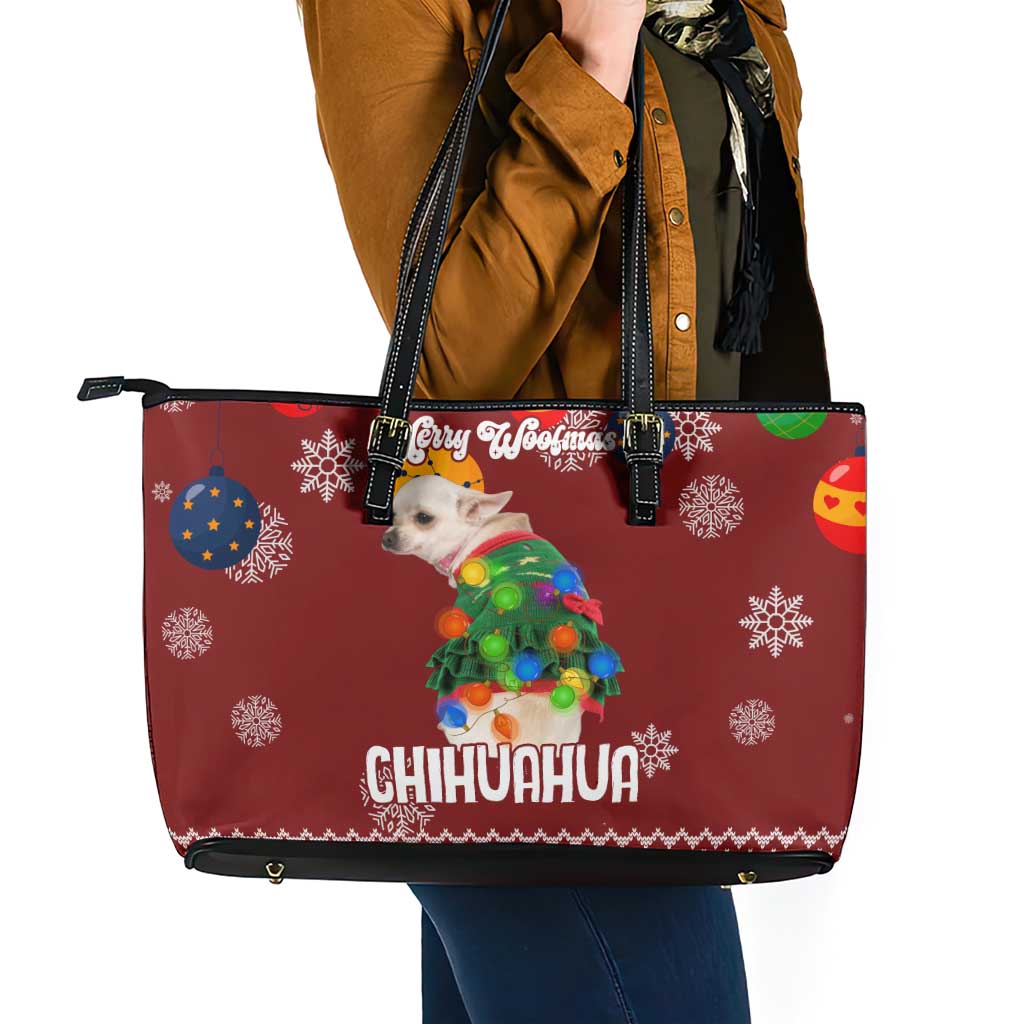 Chihuahua Dog Attitude Christmas Leather Tote Bag Xmas Holiday Patterns - Wonder Print Shop