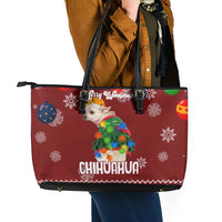 Chihuahua Dog Attitude Christmas Leather Tote Bag Xmas Holiday Patterns - Wonder Print Shop
