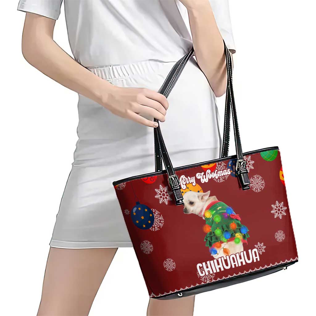 Chihuahua Dog Attitude Christmas Leather Tote Bag Xmas Holiday Patterns - Wonder Print Shop