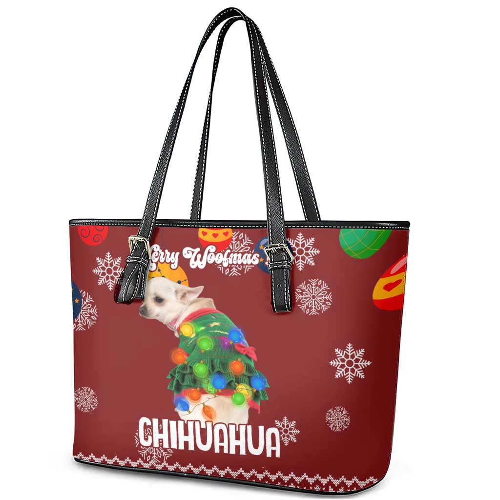 Chihuahua Dog Attitude Christmas Leather Tote Bag Xmas Holiday Patterns - Wonder Print Shop