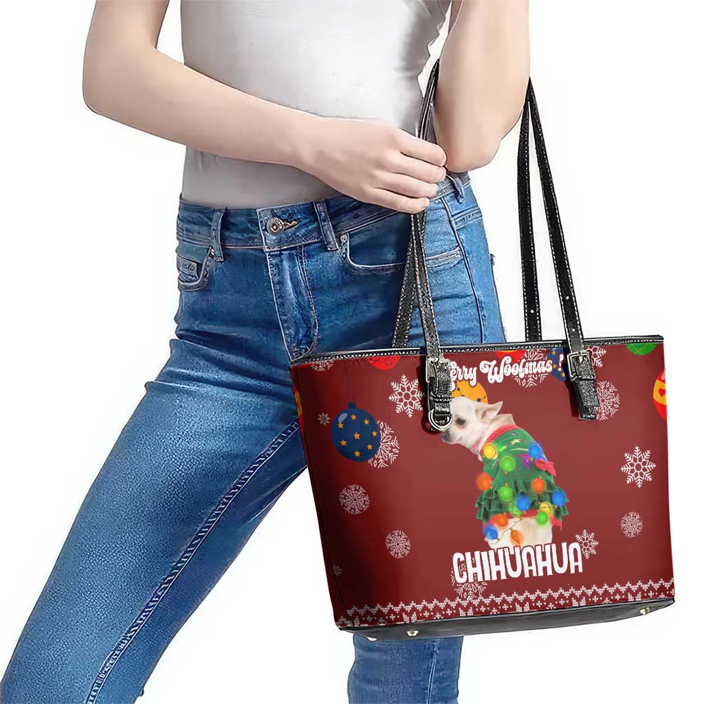 Chihuahua Dog Attitude Christmas Leather Tote Bag Xmas Holiday Patterns - Wonder Print Shop
