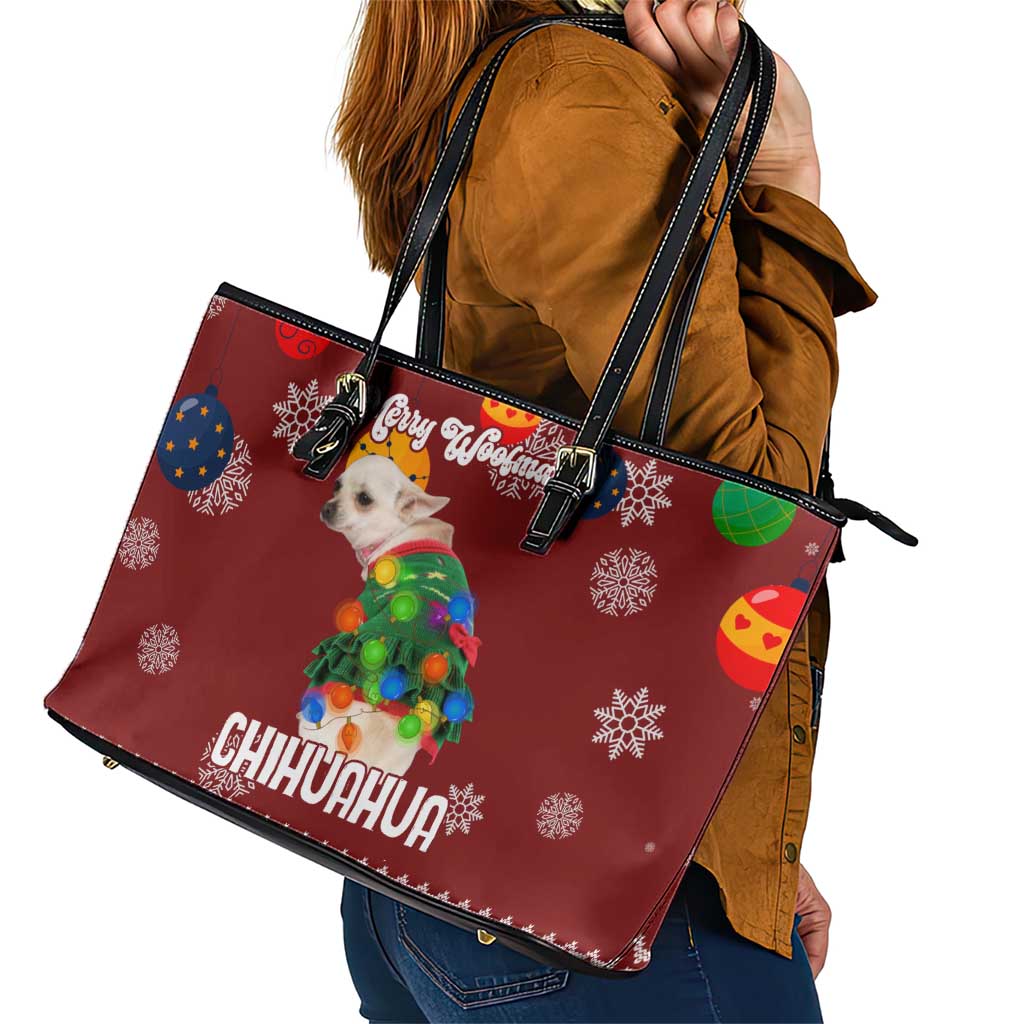 Chihuahua Dog Attitude Christmas Leather Tote Bag Xmas Holiday Patterns - Wonder Print Shop