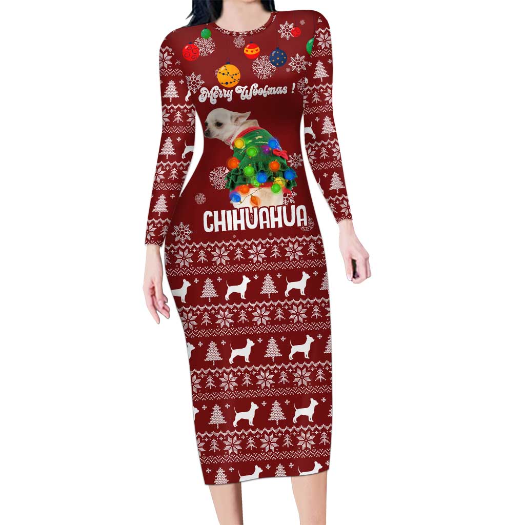 Chihuahua Dog Attitude Christmas Long Sleeve Bodycon Dress Xmas Holiday Patterns - Wonder Print Shop