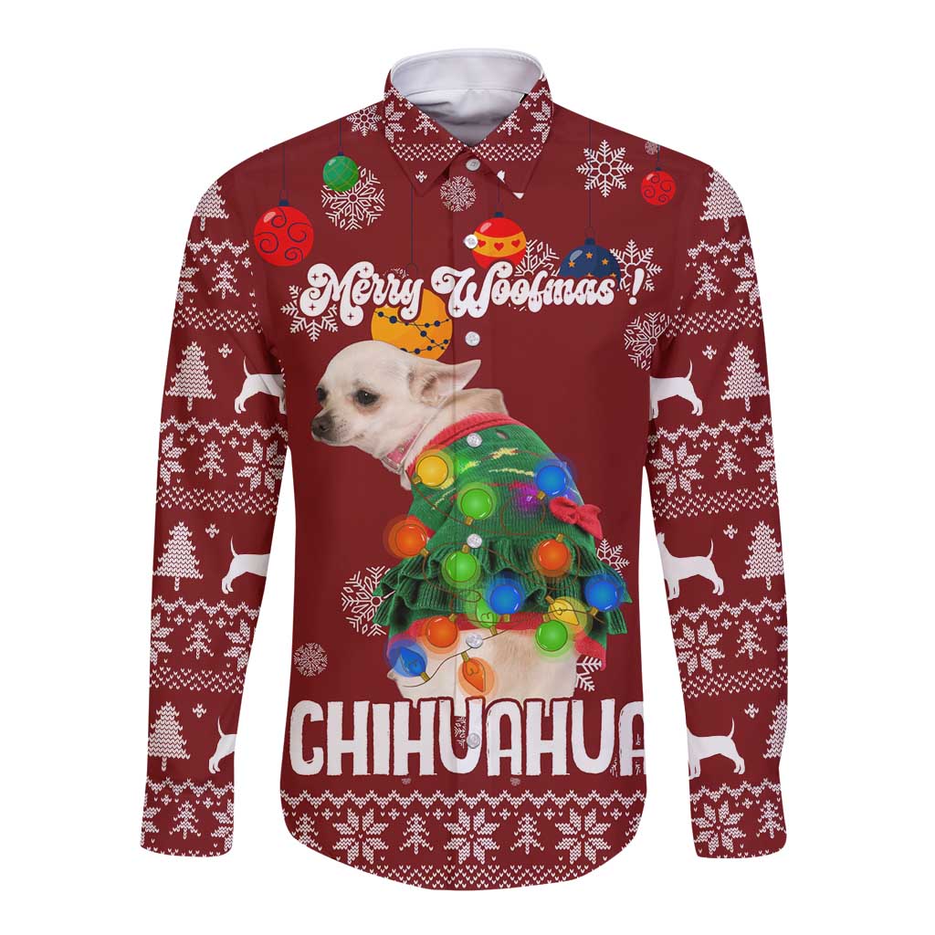 Chihuahua Dog Attitude Christmas Long Sleeve Button Shirt Xmas Holiday Patterns - Wonder Print Shop