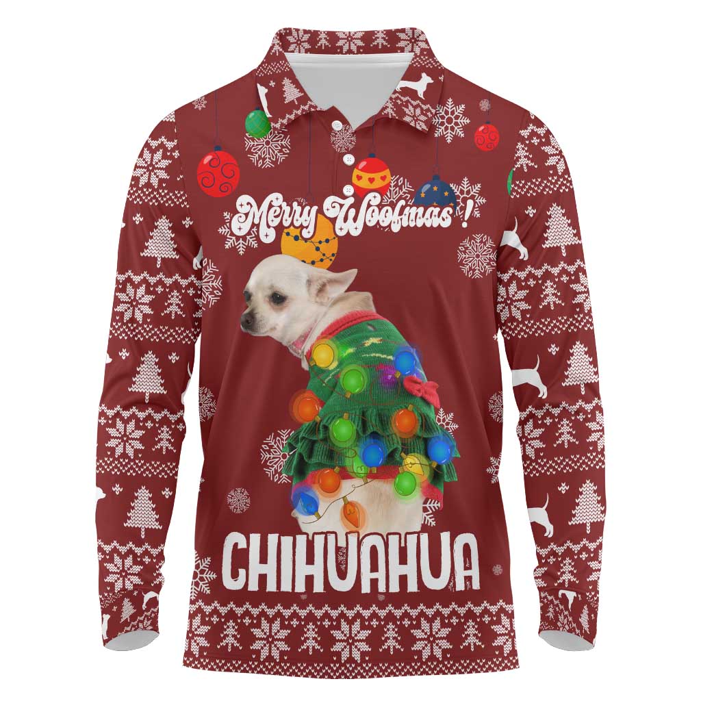 Chihuahua Dog Attitude Christmas Long Sleeve Polo Shirt Xmas Holiday Patterns - Wonder Print Shop
