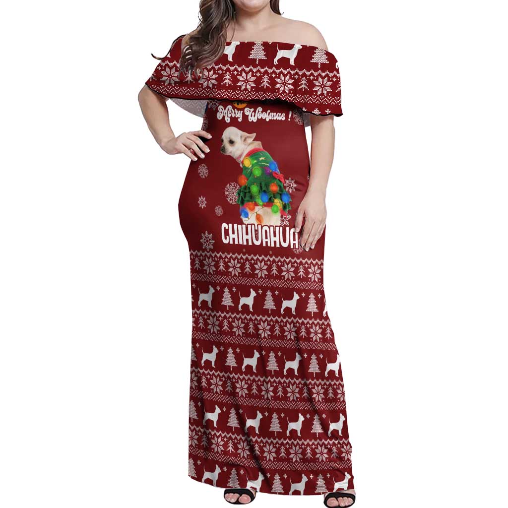 Chihuahua Dog Attitude Christmas Off Shoulder Maxi Dress Xmas Holiday Patterns - Wonder Print Shop