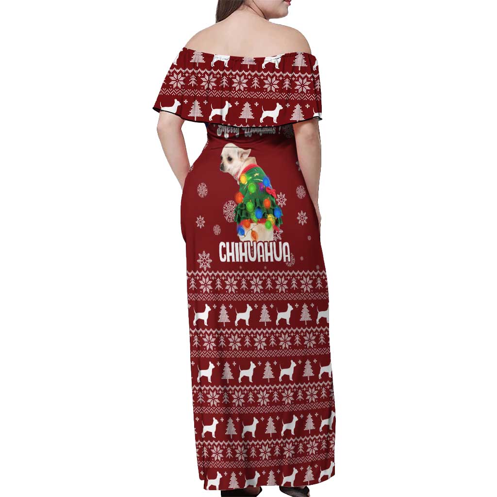 Chihuahua Dog Attitude Christmas Off Shoulder Maxi Dress Xmas Holiday Patterns - Wonder Print Shop