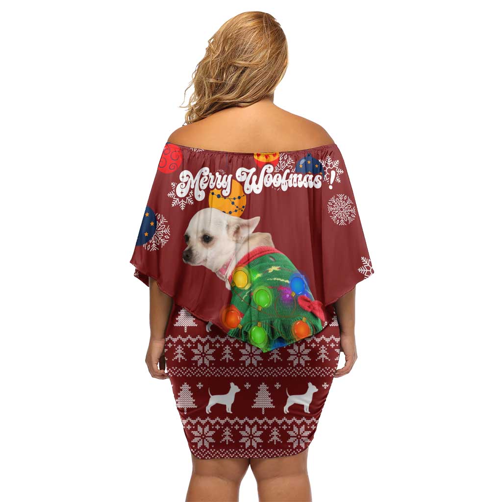Chihuahua Dog Attitude Christmas Off Shoulder Short Dress Xmas Holiday Patterns - Wonder Print Shop