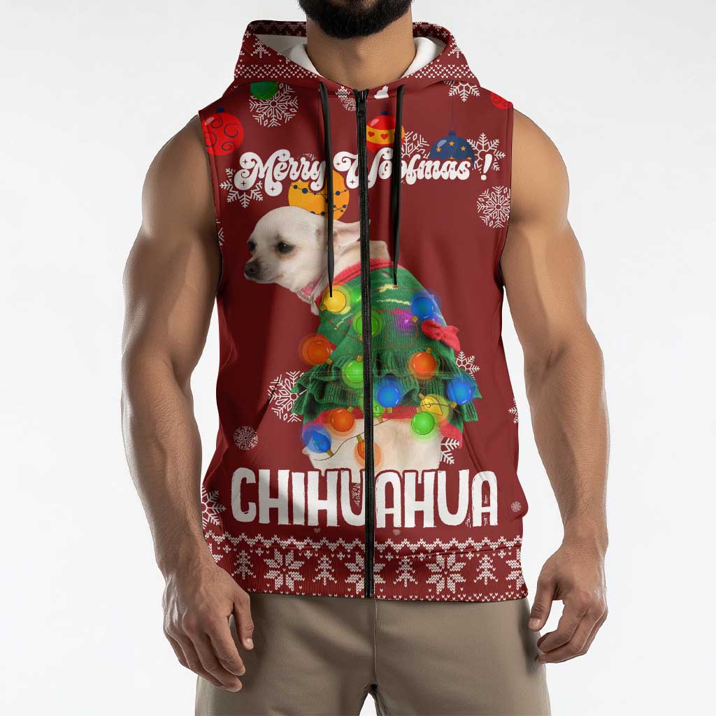 Chihuahua Dog Attitude Christmas Sleeveless Zip Hoodie Xmas Holiday Patterns - Wonder Print Shop