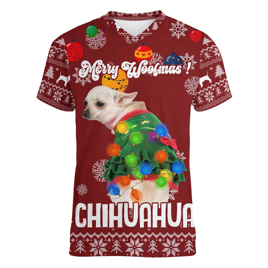 Chihuahua Dog Attitude Christmas Women V-Neck T-Shirt Xmas Holiday Patterns - Wonder Print Shop