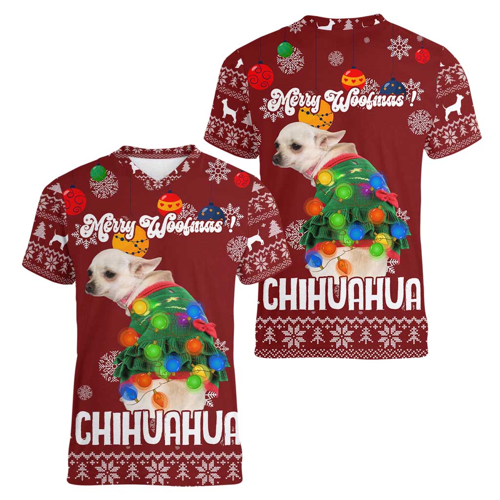Chihuahua Dog Attitude Christmas Women V-Neck T-Shirt Xmas Holiday Patterns - Wonder Print Shop