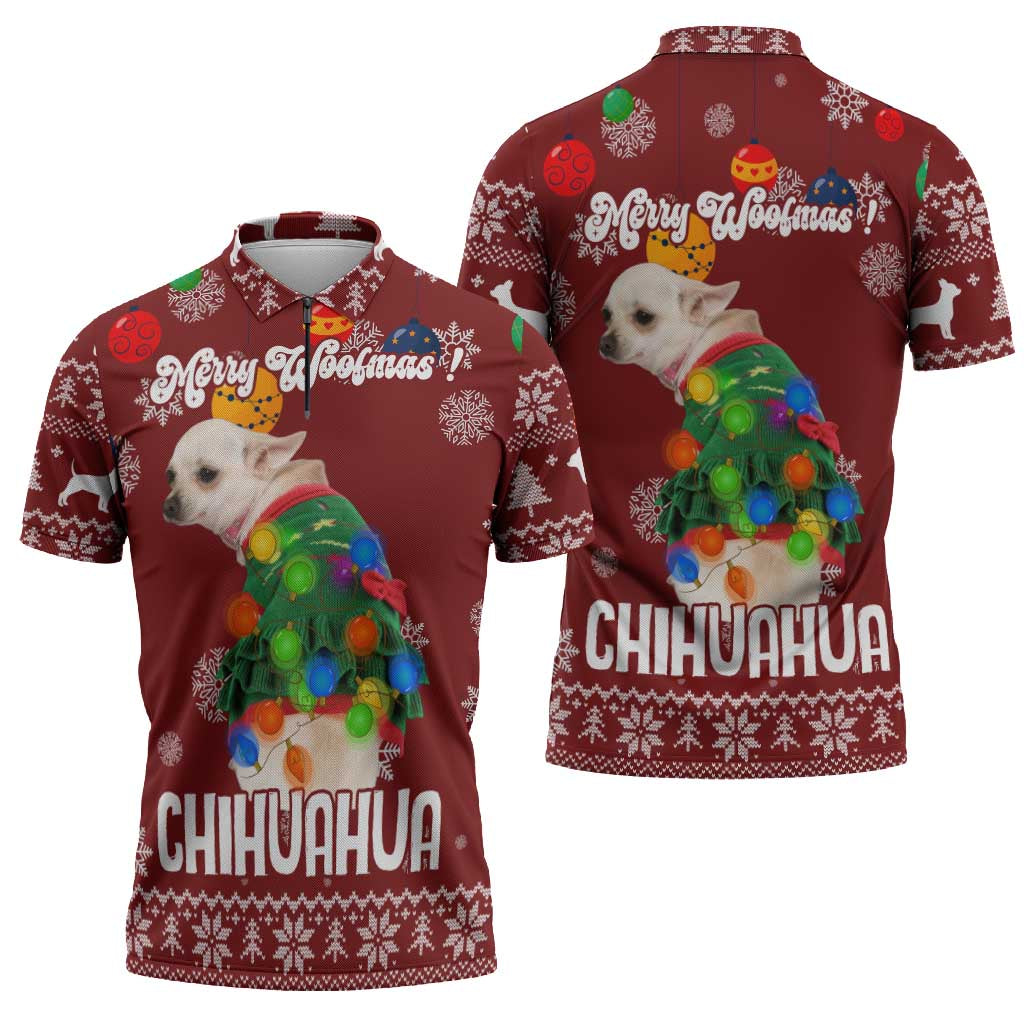 Chihuahua Dog Attitude Christmas Zipper Polo Shirt Xmas Holiday Patterns - Wonder Print Shop