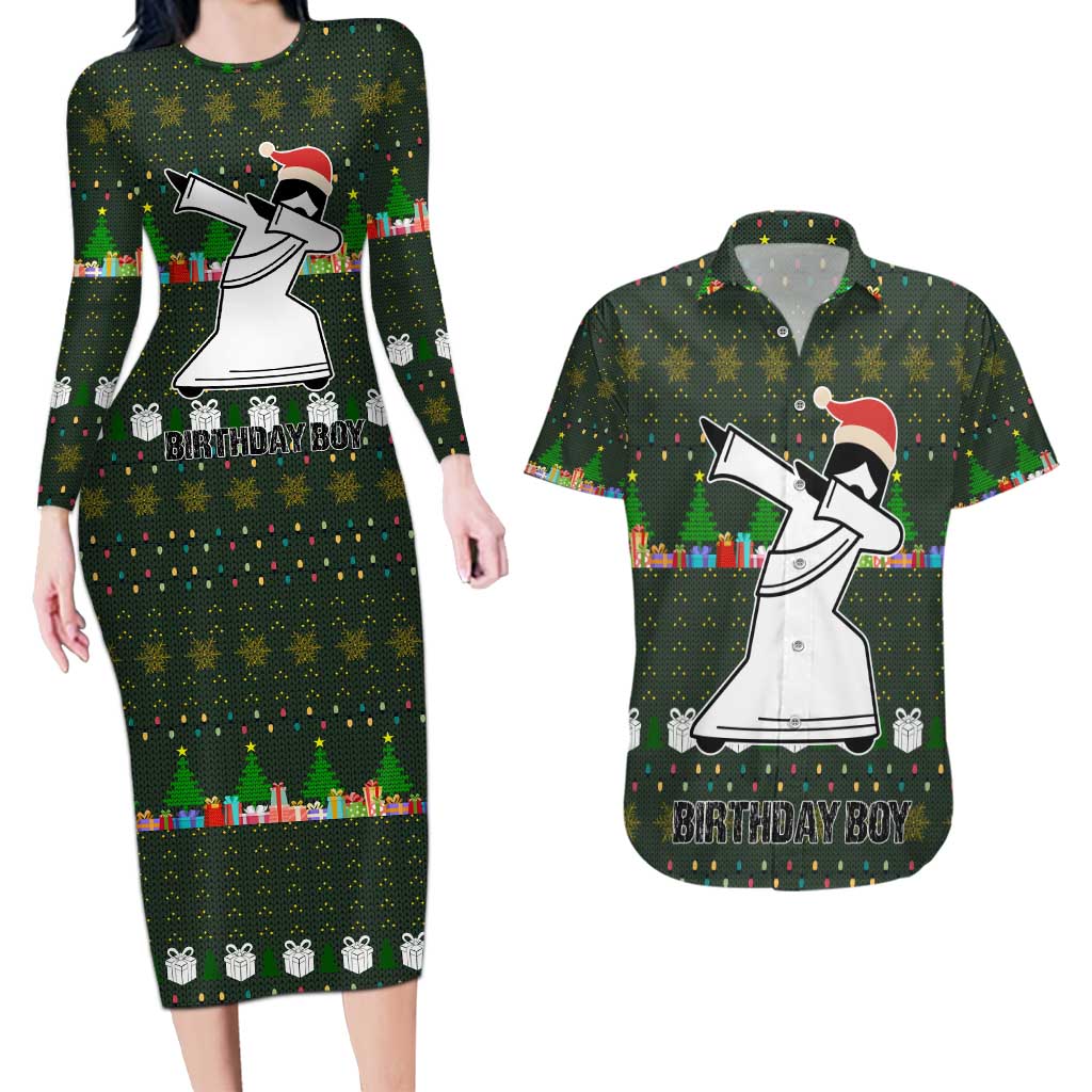 Jesus Birthday Boy Christmas Couples Matching Long Sleeve Bodycon Dress and Hawaiian Shirt Funny Xmas Holiday Patterns - Wonder Print Shop
