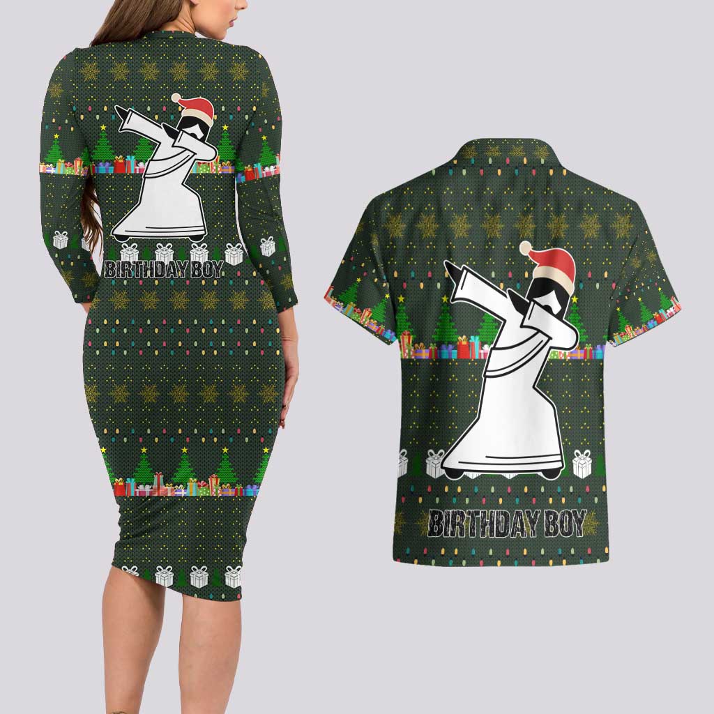 Jesus Birthday Boy Christmas Couples Matching Long Sleeve Bodycon Dress and Hawaiian Shirt Funny Xmas Holiday Patterns - Wonder Print Shop