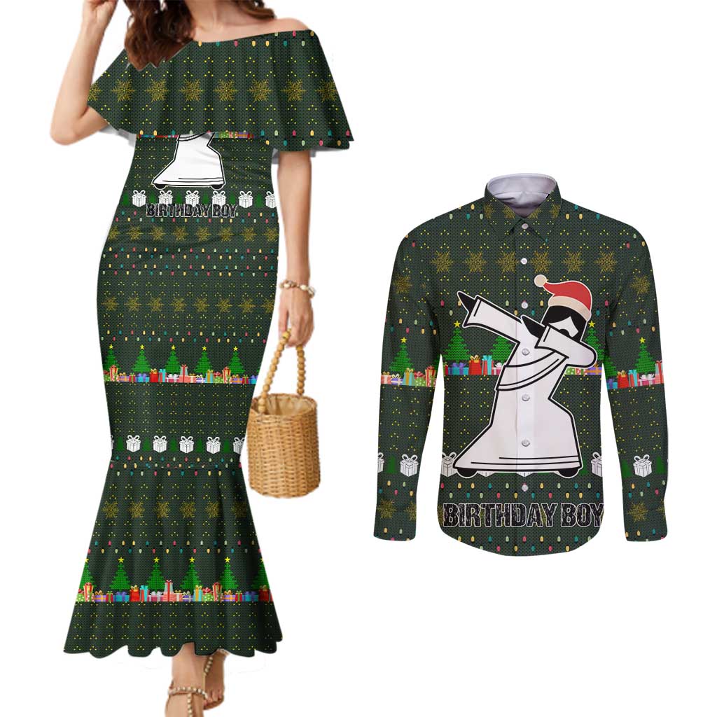 Jesus Birthday Boy Christmas Couples Matching Mermaid Dress and Long Sleeve Button Shirt Funny Xmas Holiday Patterns - Wonder Print Shop