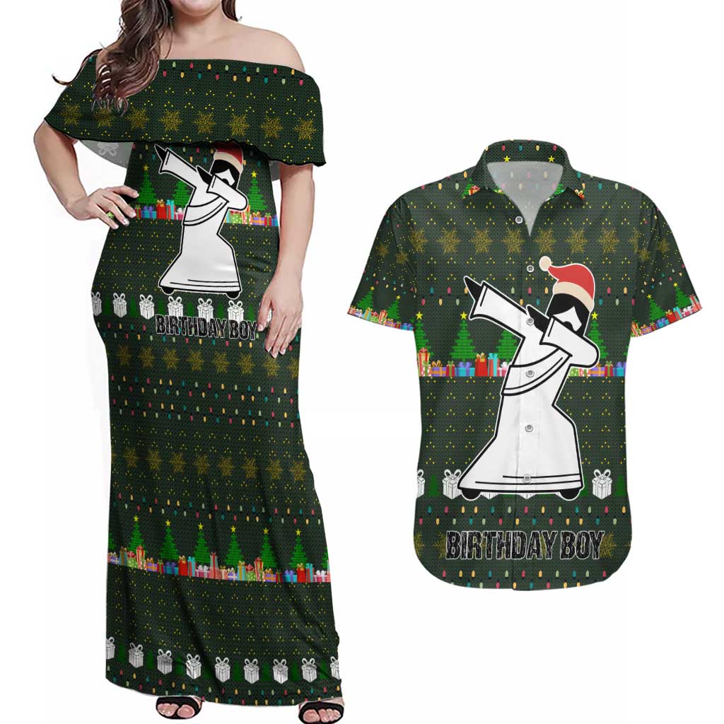 Jesus Birthday Boy Christmas Couples Matching Off Shoulder Maxi Dress and Hawaiian Shirt Funny Xmas Holiday Patterns - Wonder Print Shop