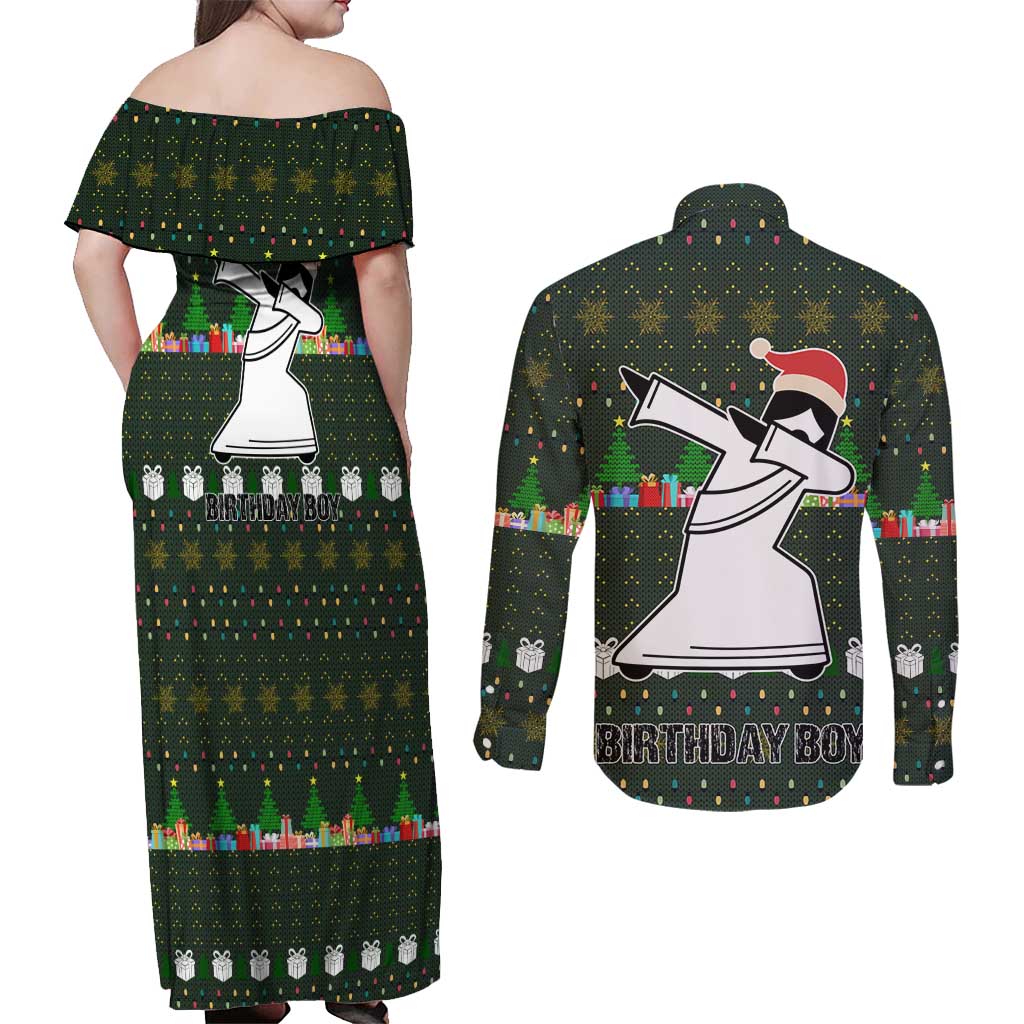 Jesus Birthday Boy Christmas Couples Matching Off Shoulder Maxi Dress and Long Sleeve Button Shirt Funny Xmas Holiday Patterns - Wonder Print Shop